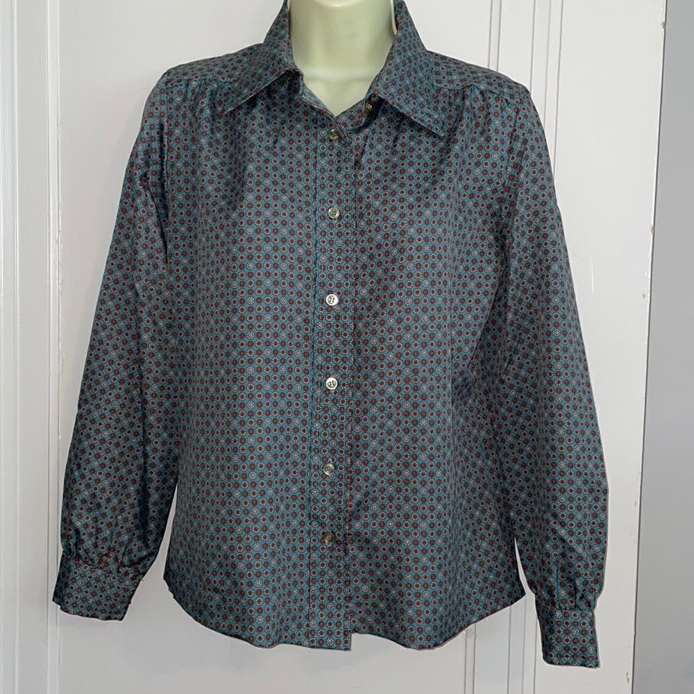 Vtg 70s/80s You-nique green paisley‎ print button down shirt